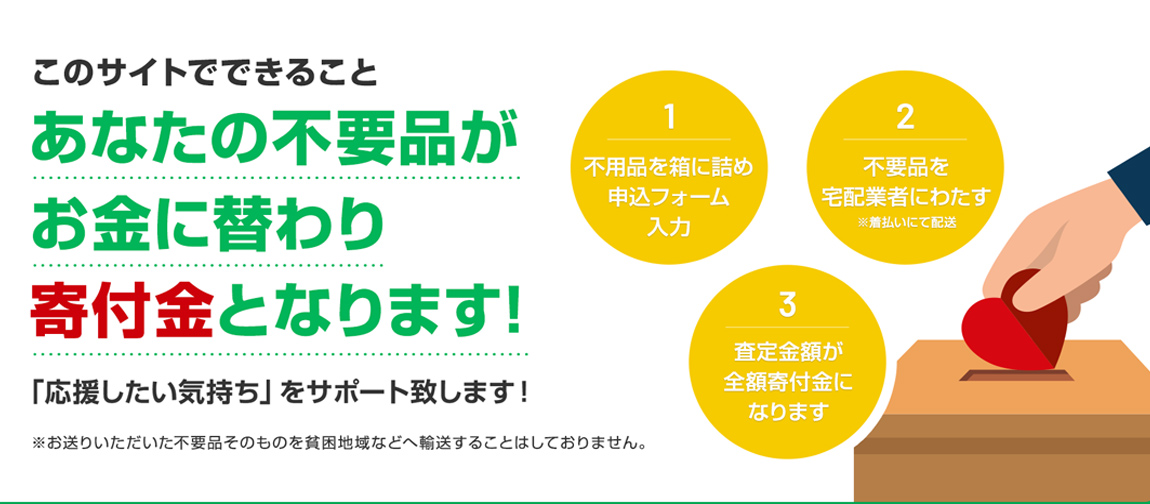 あなたの不要品がお金に替わり、寄付金となります！